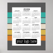 カレンダー - ベーシック ブラック ホワイト ミニマル ポスター (正面)