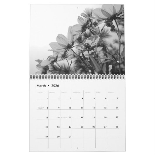 カレンダー – モノクロ写真 (3月 2026)