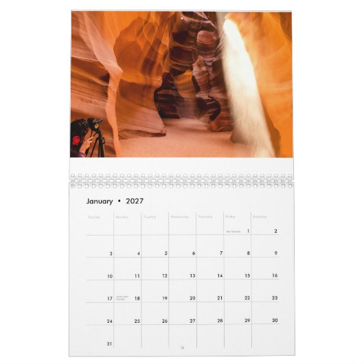カレンダー、ライトの滝、景色の写真、 カレンダー (1月 2027)