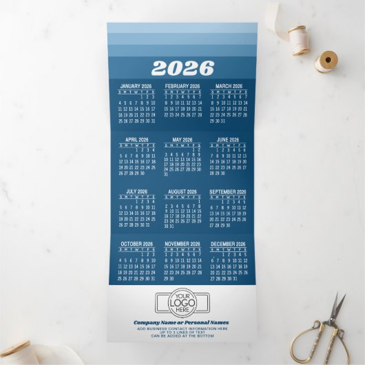 カレンダー – ロゴ – ネイビーレトロストライプビジネス 三つ折りクリスマスカード (内部)