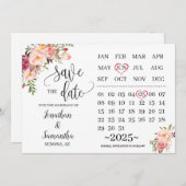 カレンダー 保存日付 ピンクの花の結婚式の日 招待状 (正面/裏面)