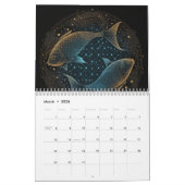 カレンダー〔占星術の〕十二宮図の署名金ゴールドと黒 カレンダー (3月 2026)