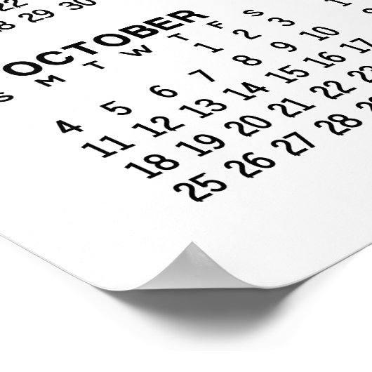 カレンダー - 基本的なシンプルな黒と白 ポスター (角)