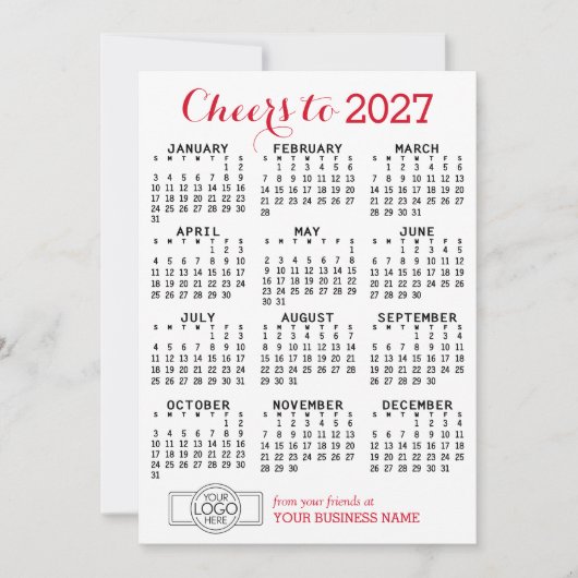 カレンダー 赤 白 ビジネス ロゴ シーズンカード (正面)