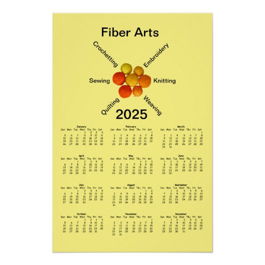 カレンダー – Fiber Arts Yarn Balls 2025 ポスター (正面)
