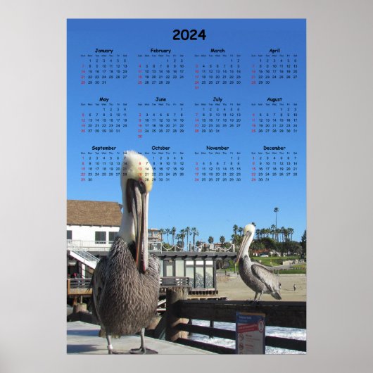 カレンダー – Pelicans on Pier 2024 ポスター (正面)