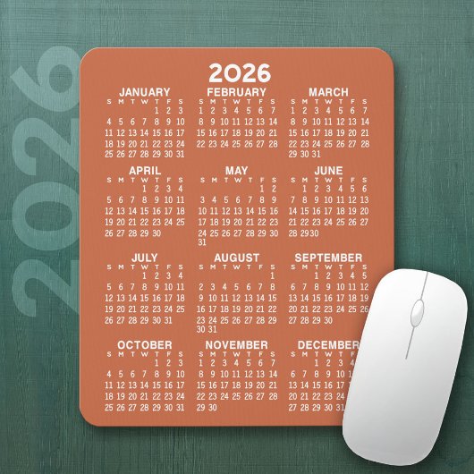 カレンダー – terra cotta背景 – 垂直 マウスパッド