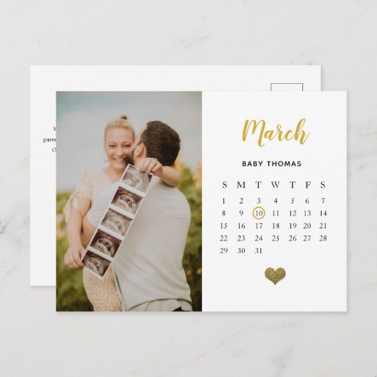 カレンダ男女兼用ーの妊娠リビール/誕生A 案内ポストカード (正面/裏面)