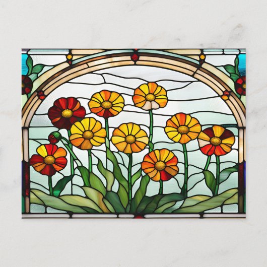 カレンデュラの花 ステンドグラス ガーデン  ポストカード (正面)