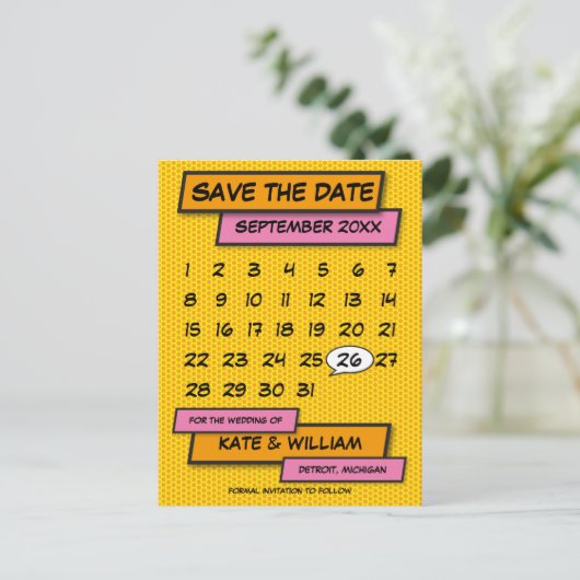 カレンモダンダーおもしろい漫画ブックに日付を保存 案内ポストカード (スタンド正面)