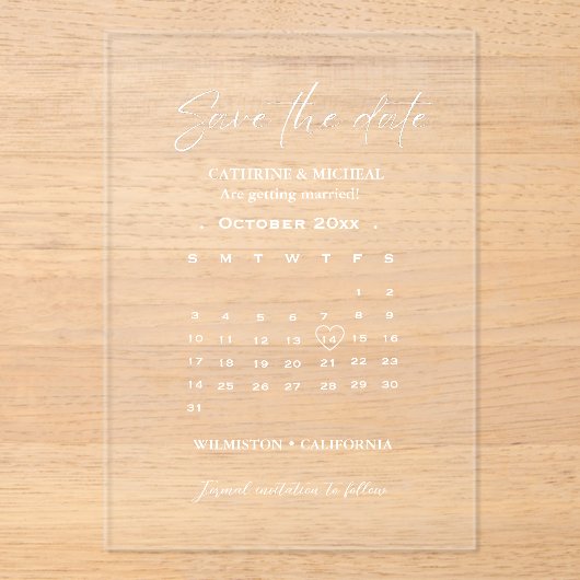 カレン結婚ダーのストリップフレーム日付の保存 アクリル招待状 (正面)