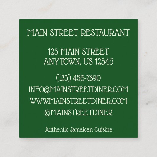 カレーヤゴライス&ピーズジャマイカフードレストラン スクエア名刺 (裏面)