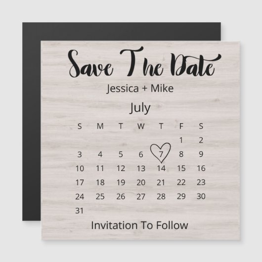 カレ素朴ンダ7月の日付を保存結婚する マグネット招待状 (正面/裏面)