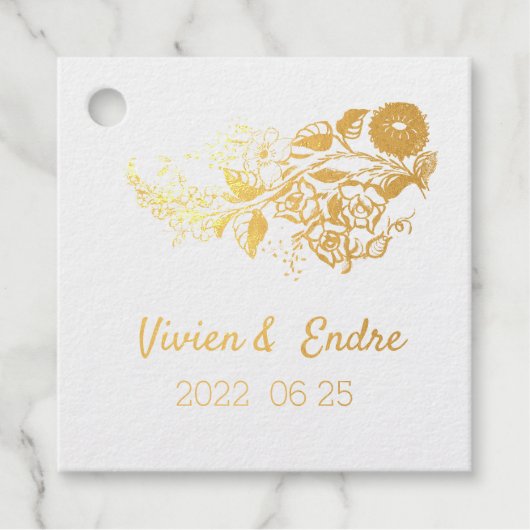 カロスタイリッシュサイ花模様パーソナライズされた結婚- フェイバータグ (正面)