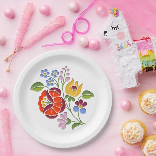 カロッサ刺繍 – ハンガリーフォークアートのモチーフ ペーパープレート (パーティー)