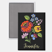 カロッサ刺繍 – ハンガリーフォークアートブラック マグネット (正面/裏面)