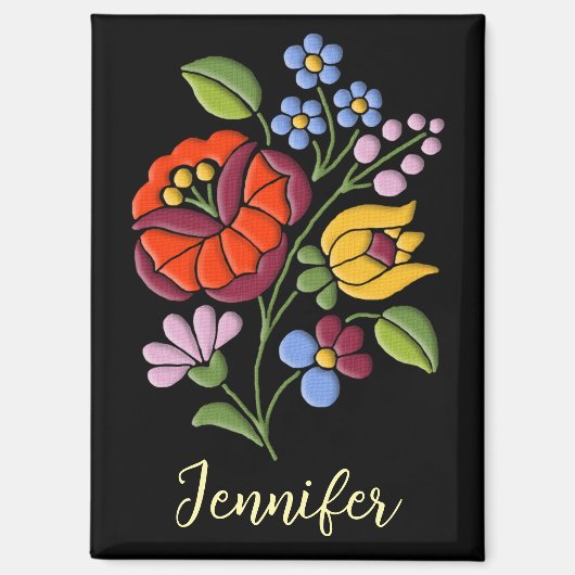 カロッサ刺繍 – ハンガリーフォークアートブラック マグネット (正面)