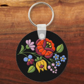 カロッサ刺繍 – ハンガリーフォークアートブラックbg. キーホルダー (正面)