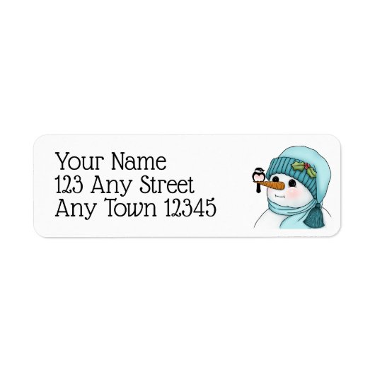 カロットの鼻に《鳥》アメリカゴガラが付いた可愛い雪だるま ラベル (正面)