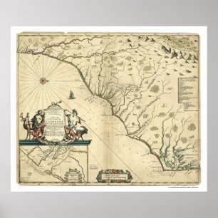 カロライナの国の地図1650年 ポスター