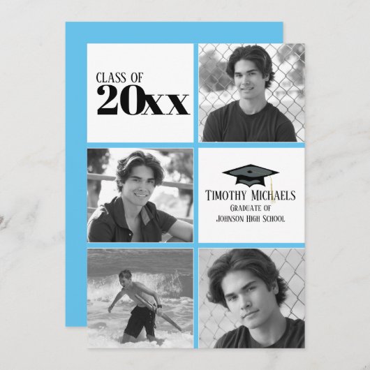 カロライナ青色卒業招待状、7" x 5" 招待状 (正面/裏面)