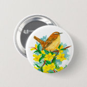 カロライナ黄色のジェサミン花ワレンバード 缶バッジ (正面&裏面)