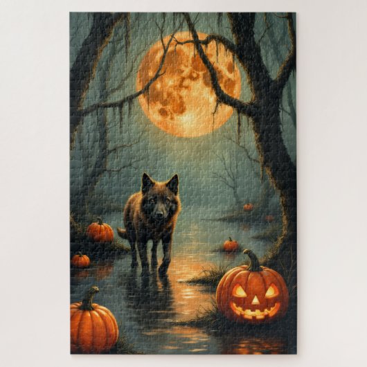 カロライナ・ドッグの幽霊の湿地ハロウィンアート ジグソーパズル (縦)