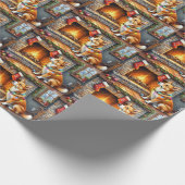 カロライナ・ドッグの暖炉とクリスマスイルミネーション ラッピングペーパー (角)