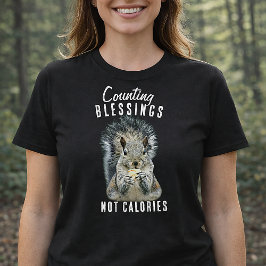 カロリーではなく祝福に感謝するリス クリスチャンTシャツ Tシャツ