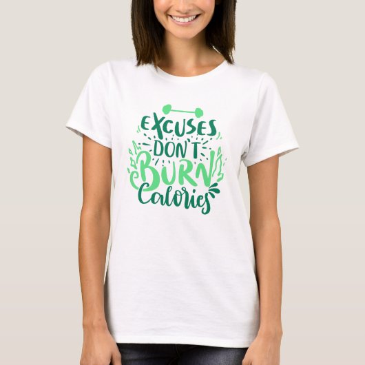 カロリーは消費されません 言い訳 ミント色 フィットネス 引用 Tシャツ (正面)