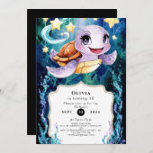 カワイアアンダーザシーキッズタートル誕生日 招待状 (正面/裏面)