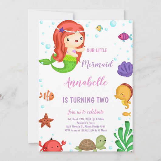 カワイアアンダーザシーパーティー招待状for girls 招待状 (正面)