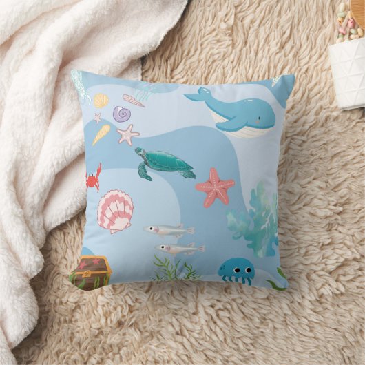 カワイアアンダーザシーフレンズ – アンダーウォーターテーマ クッション (ブランケット)