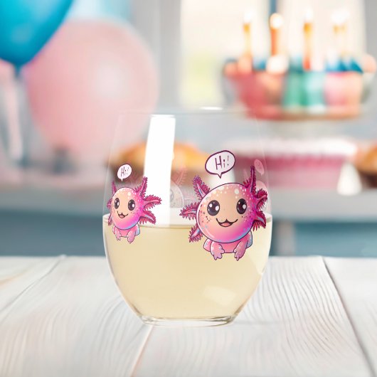 カワイアクソロトル漫画イン漫画スタイル ステムなしワイングラス (インサイチュ (ベビーシャワー))