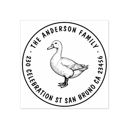 カワイアダックファミリーネームラウンド差出人住所 ラバースタンプ (インプリント)