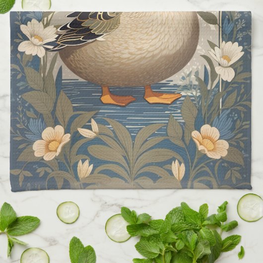 カワイアヒルヴィンテージフローラインスパイア自然 キッチンタオル (折り畳み)
