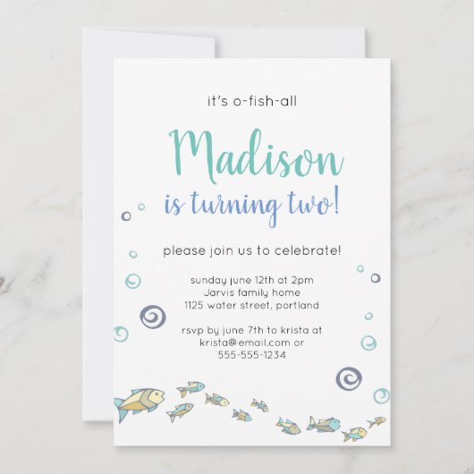 カワイアンザシーフィッシュチルド誕生日招待状 招待状 (正面)