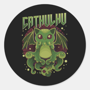 カワイアンドカチュルおもしろいフかわいいネコCthulhu ラウンドシール