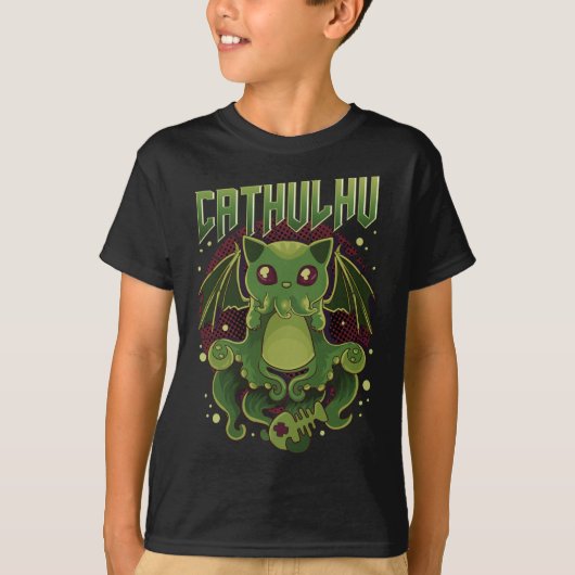 カワイアンドカチュルおもしろいフかわいいネコCthulhu Tシャツ (正面)