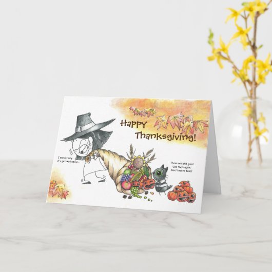 カワイイおもしろいと漫画の感謝祭カード カード (黄色い花)