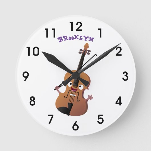 カワイイおもしろいバイオリンミュージカル漫画のキャラクター ラウンド壁時計 (正面)