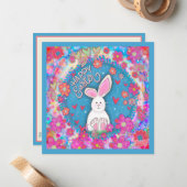 カワイイお洒落ハッピーイースターバニーインスピレーション ノートカード (正面/裏面インサイチュ)