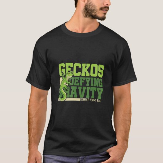 カワイイかわいいゲッコへ重力に逆らうトカゲ Tシャツ (正面)
