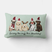 カワイイなクリスマスの子犬がササササを上げる ランバークッション (正面)