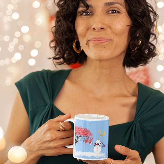 カワイイの木と月と可愛い雪だるま マグカップ