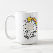 カワイイみんなの日にマンガの雲と虹を輝かせる コーヒーマグカップ (左)