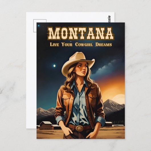 カワイイアートンナイトスカイモンタナ女性のカーボーイ ポストカード (正面/裏面)