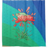 カワイイカエルと花の花びら シャワーカーテン (正面)