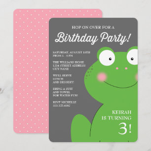 カワイイカエルの誕生日パーティー招待状/ピンク 招待状