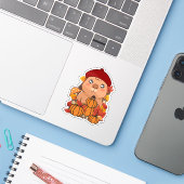 カワイイカピバラの秋の紅いベレー帽姿のかぼちゃ囲みイラスト シール (ノートパソコンとiPhone)